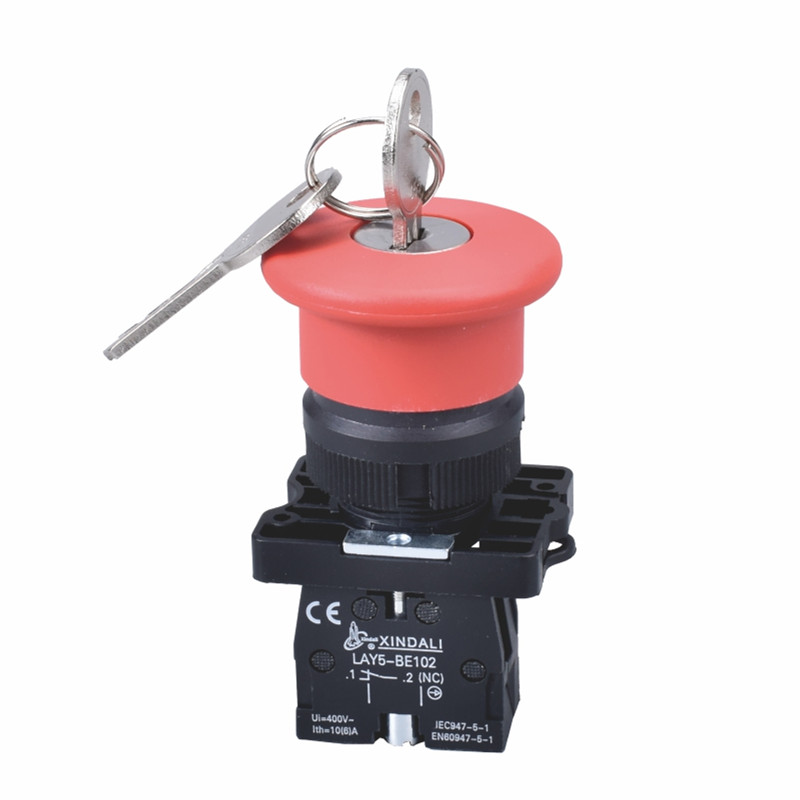 plastic emergency stop push button switch with key LAY5-ES142